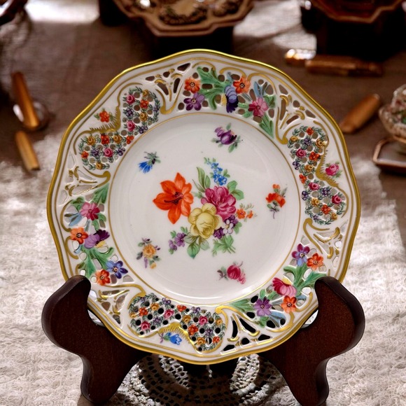 Other - Vintage Schumann Arzberg Germany Chateau Dresden Flowers 6" Reticulated Plate
